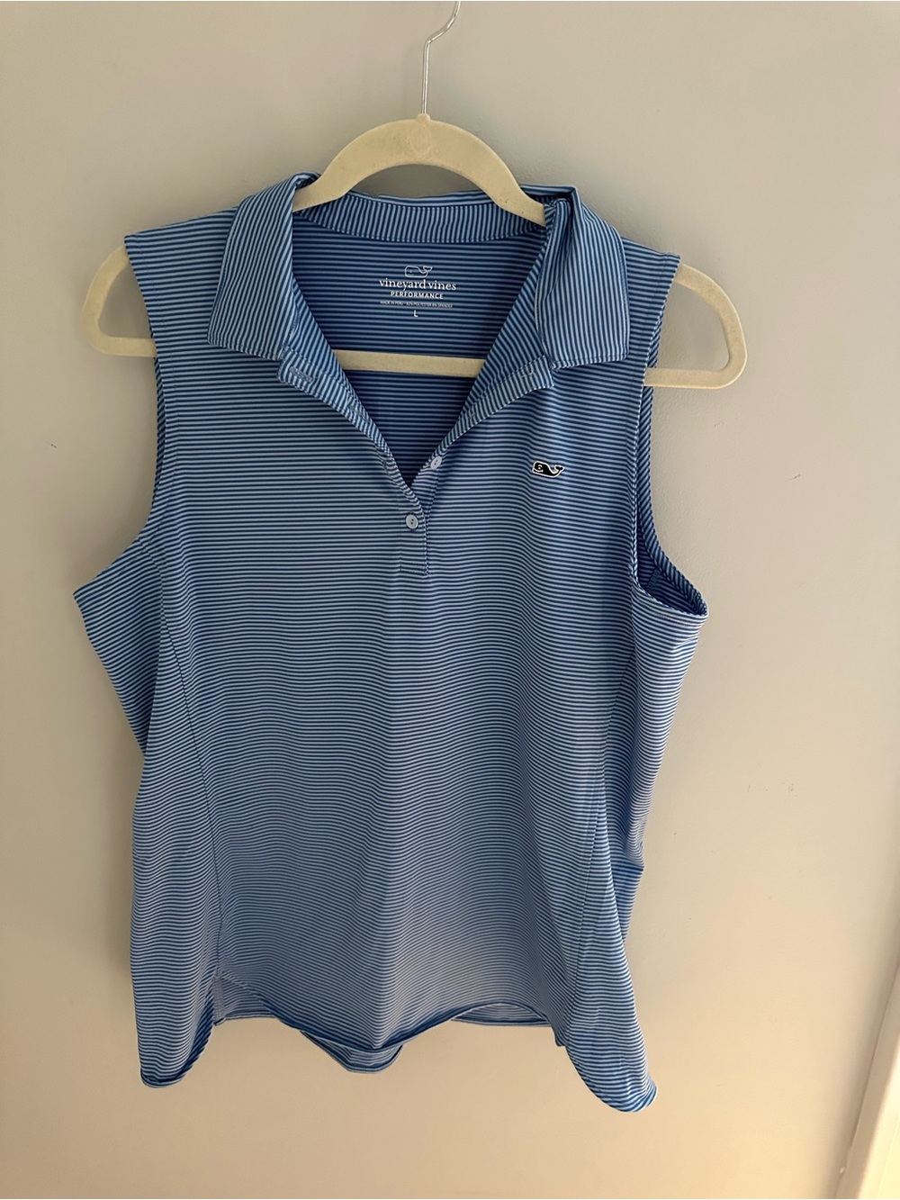 Vineyard Vines Light Blue & White Striped Sleeveless Golf Polo Tank